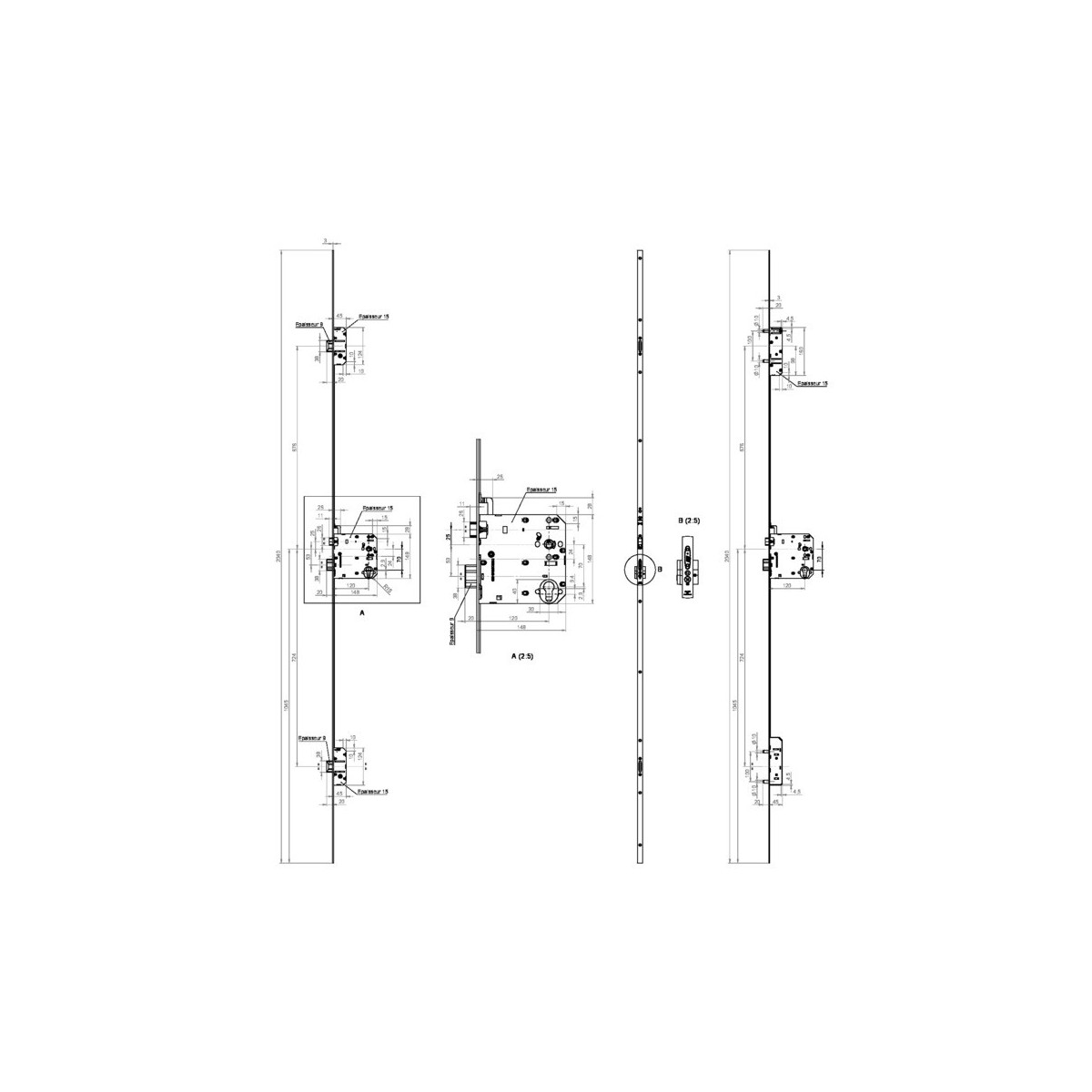 Serrure à encastrer 3 points 5000XL SGN1 axe 120 mm A2P